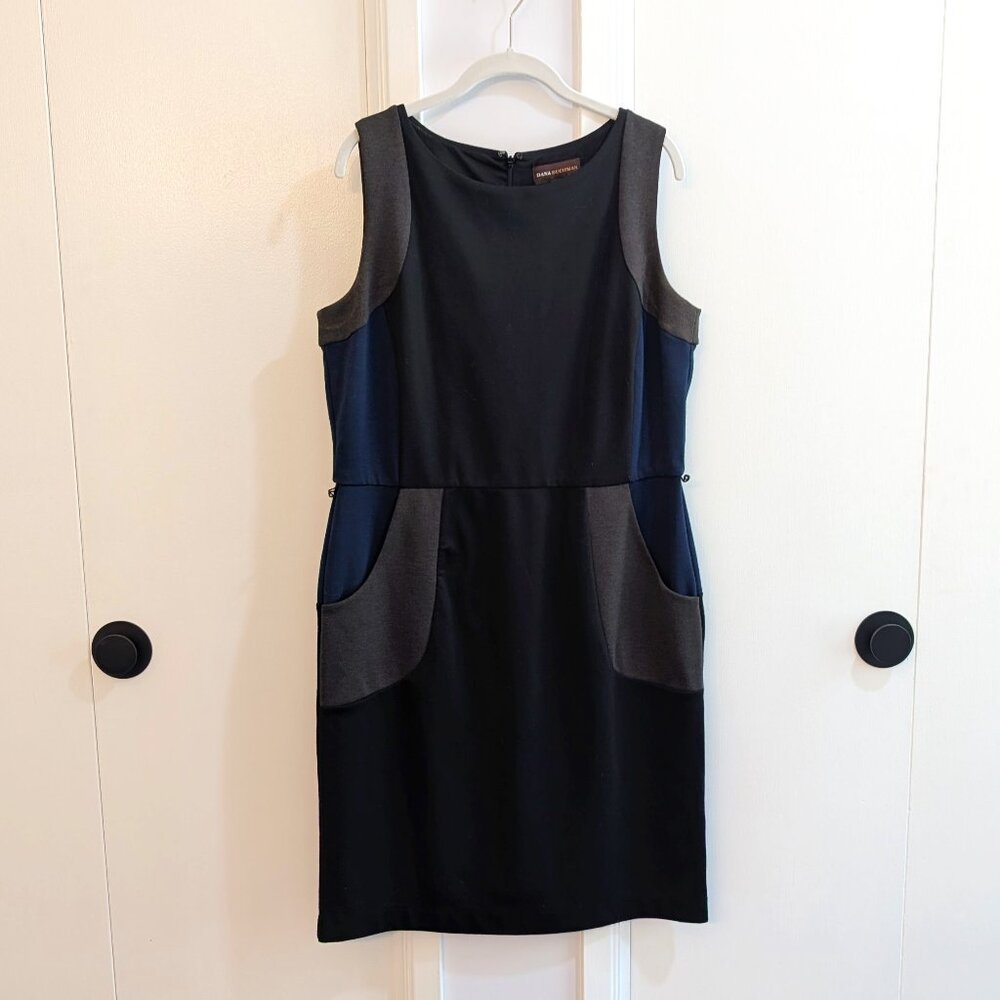 Dana Buchman Color Block Fitted Dress Black/Navy/Gray Size 12